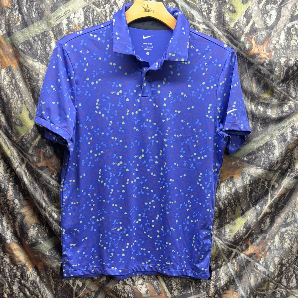 Nike Men's Blue Polo with Green Accents